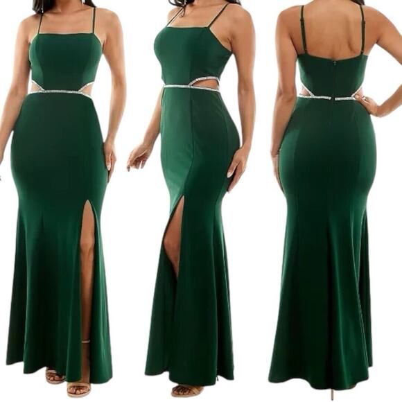 BCX Embellished Cutout Scuba Crepe Gown Jr 9 Formal Regency Prom Minimalist Glam - Picture 1 of 8